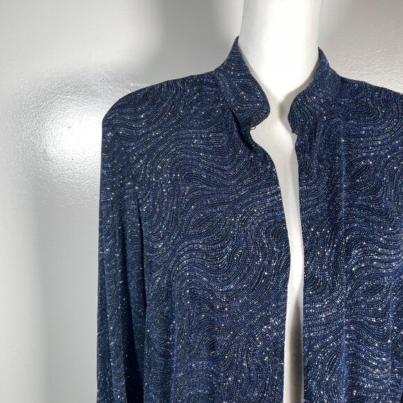 Jump Apparel Blue Silver Collar Neck Open Front Long Sleeve Jacket XL - Picture 4 of 11